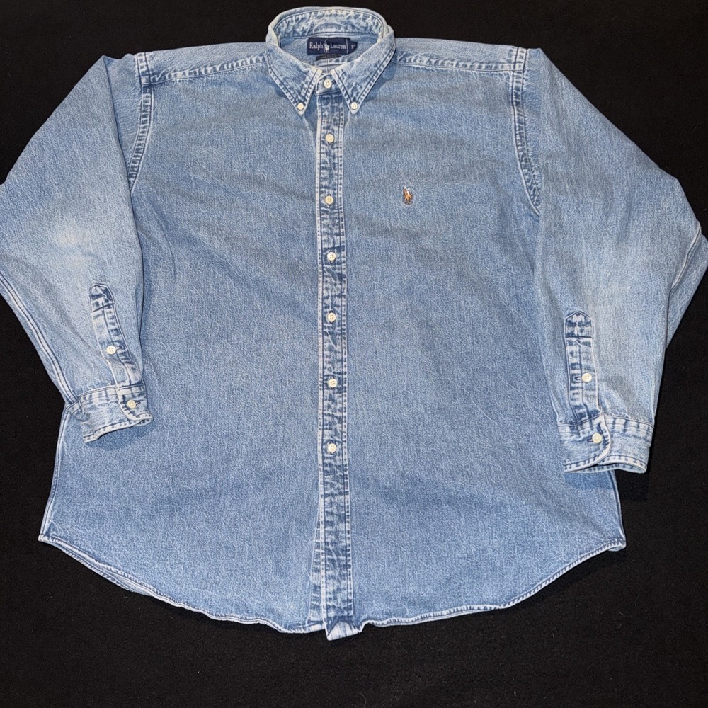 Ralph Lauren Blaire Heavy Denim Button Down Shirt Flesh Pony Mens XL
